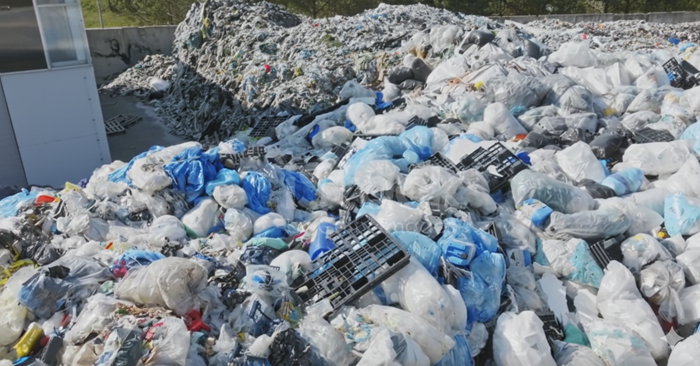Close-up view of plastic waste accumulation